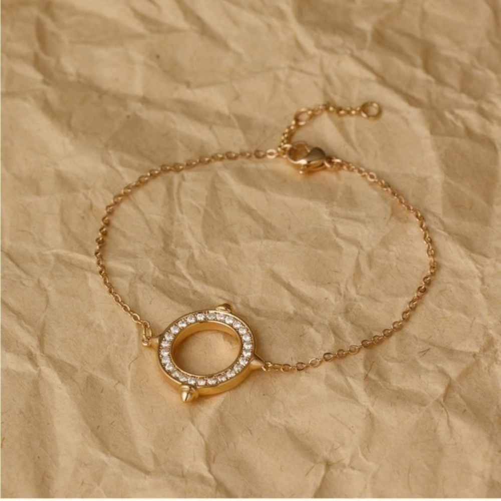 GOLD 14k Gold Plated Circle Cubic Zirconia Bracelet
